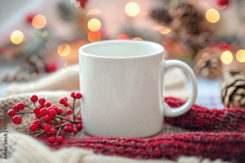 Cozy Winter Comfort with Warm Mug and Festive Decorations Cozy Winter Comfort with Warm Mug and Festive Decorations