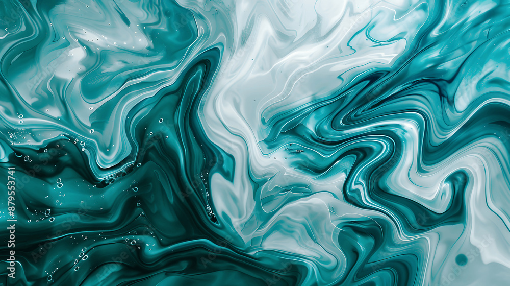 Obraz premium Abstract background with marble-like swirls in aqua and teal