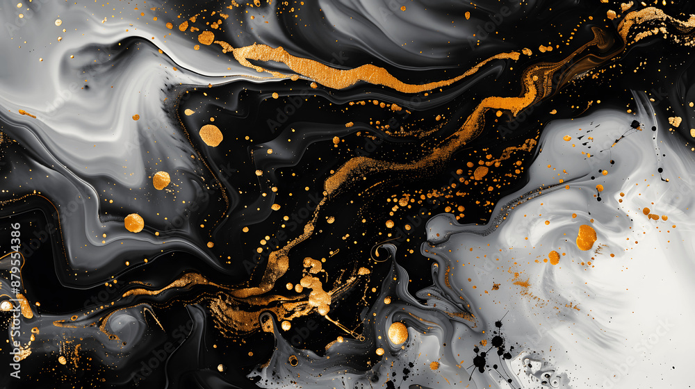 Bold ink swirl abstract art with black and gold hues Bold ink swirl abstract art with black and gold hues
