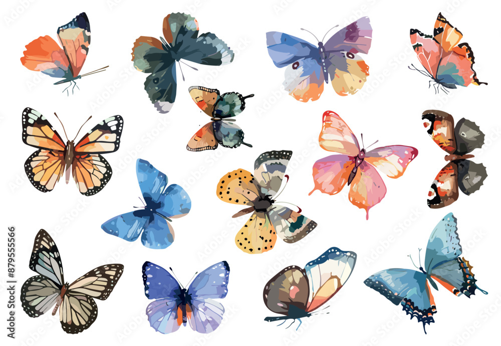 Fotografie Butterflies watercolor set