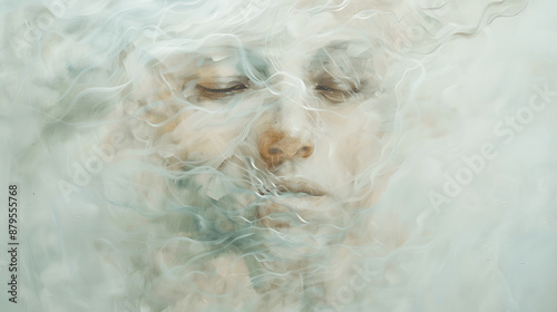 Soft abstract portrait with delicate swirling lines and muted colors