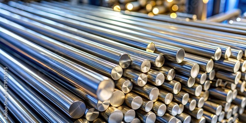 A Close-up of Shiny Metal Rods, Stacked and Arranged in a Warehouse, industrial metal, metal texture, metallic surface, industrial background