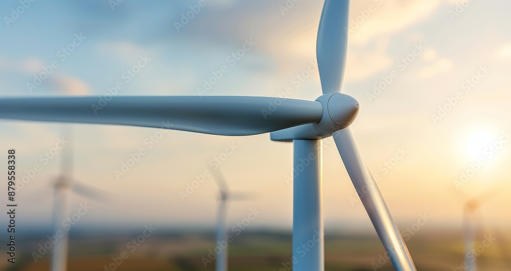 Advancement in the renewable energy sector, close-up, innovative wind turbines, vibrant, fusion, wind farm backdrop, focus cover all object Advancement in the renewable energy sector, close-up, innovative wind turbines, vibrant, fusion, wind farm backdrop, focus cover all object