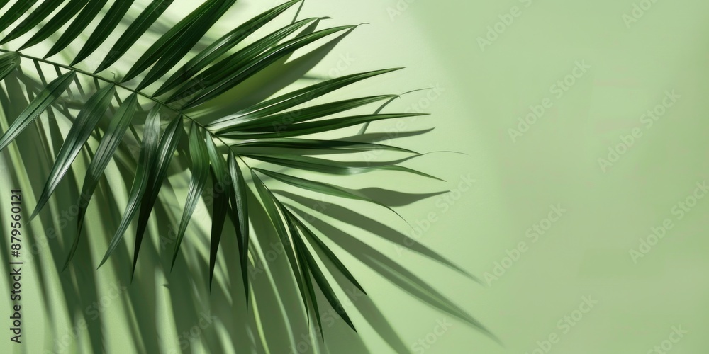 Obraz premium A detailed image of a palm leaf on a wall, great for use in interior design or architecture photography