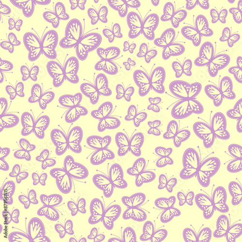 Seamless vector illustration print pattern background wallpaper with butterflies summer spring for textile, paper, pack etc 