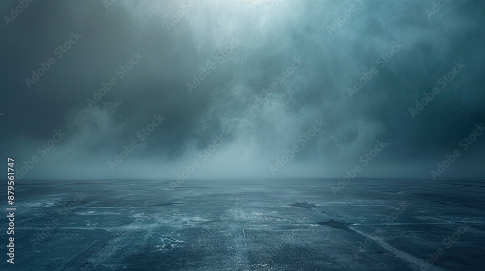 Abstract studio room with smoky asphalt floor, thunderstorm, and dark blue empty street Abstract studio room with smoky asphalt floor, thunderstorm, and dark blue empty street