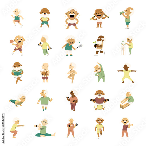 cute cartoon senior and elderly people character illustration isolated on white background.