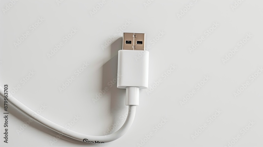 Fototapeta premium Isolated phone USB Type A to C cable on white background, mobile data connector -