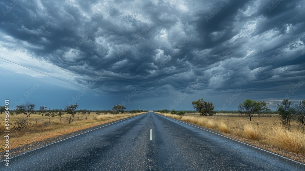 Matilda Highway disappearing into the distance under cloudy skies in Queensland Matilda Highway disappearing into the distance under cloudy skies in Queensland