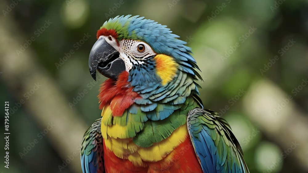A colorful parrot is shown with a blue and yellow feathers
