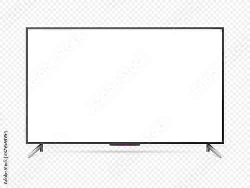 Realistic tv screen. Smart tv mockup isolated on transparent background. Vector illustration.