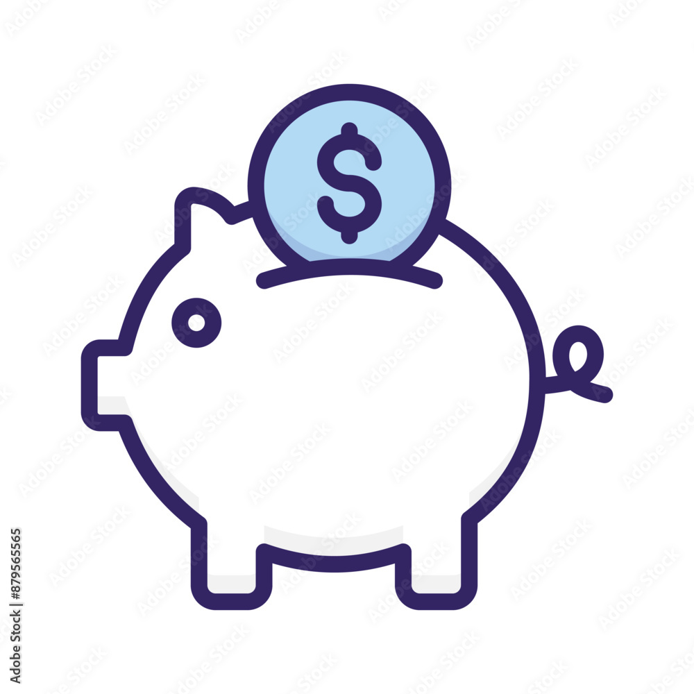 Piggy bank with dollar coin, trendy flat vector design of money savings Piggy bank with dollar coin, trendy flat vector design of money savings