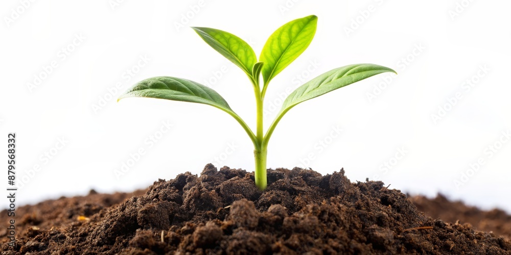 Tiny Green Sprout Emerging from Dark Soil, Close-up, White Background, Green Plant, Seedling, Growth, Nature, , sprout, , growth, , plant Tiny Green Sprout Emerging from Dark Soil, Close-up, White Background, Green Plant, Seedling, Growth, Nature, , sprout, , growth, , plant