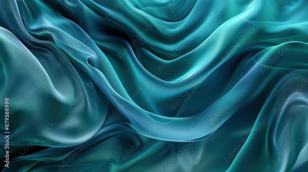 Obraz premium A tranquil flow of smoke swirls in a seamless pattern, where vibrant indigo merges with shades of teal to mimic a luxurious silk texture.