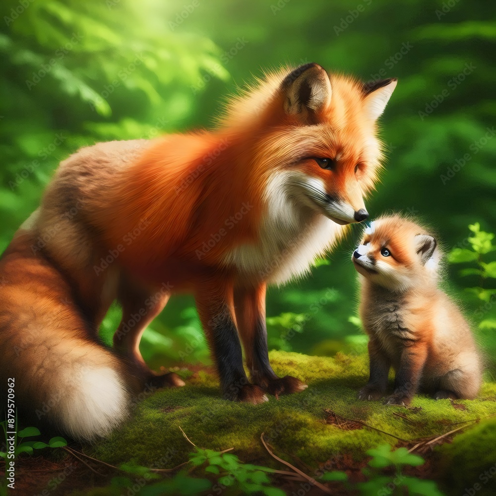 Obraz premium red fox with fox cub