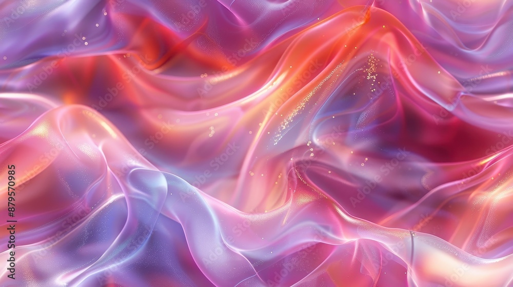 Fototapeta premium Abstract 3D Background with Pink and Orange Swirls and Shimmering Particles