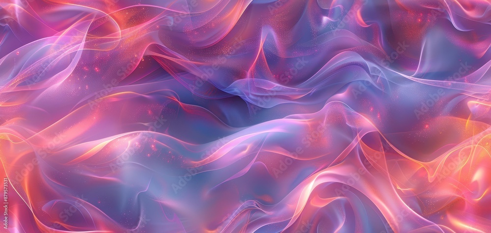 Abstract Background with Pink and Orange Wavy Lines and Glittering Particles