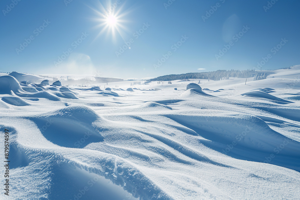 A cold winter scene unfolds, showcasing a pristine snowy landscape under a clear blue sky A cold winter scene unfolds, showcasing a pristine snowy landscape under a clear blue sky