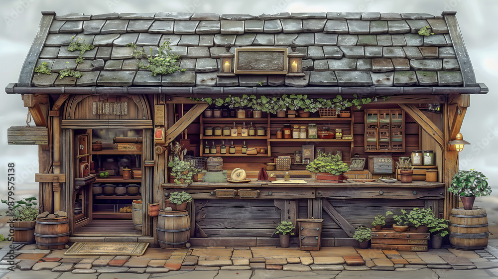 Fototapeta premium Charming Rustic Market Stall with Fresh Goods