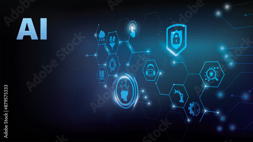 Ai technology, Artificial Intelligence. Artificial intelligence icon set. Containing machine learning, data science, AI, virtual assistant, generative AI, technology, Turing test and more.
