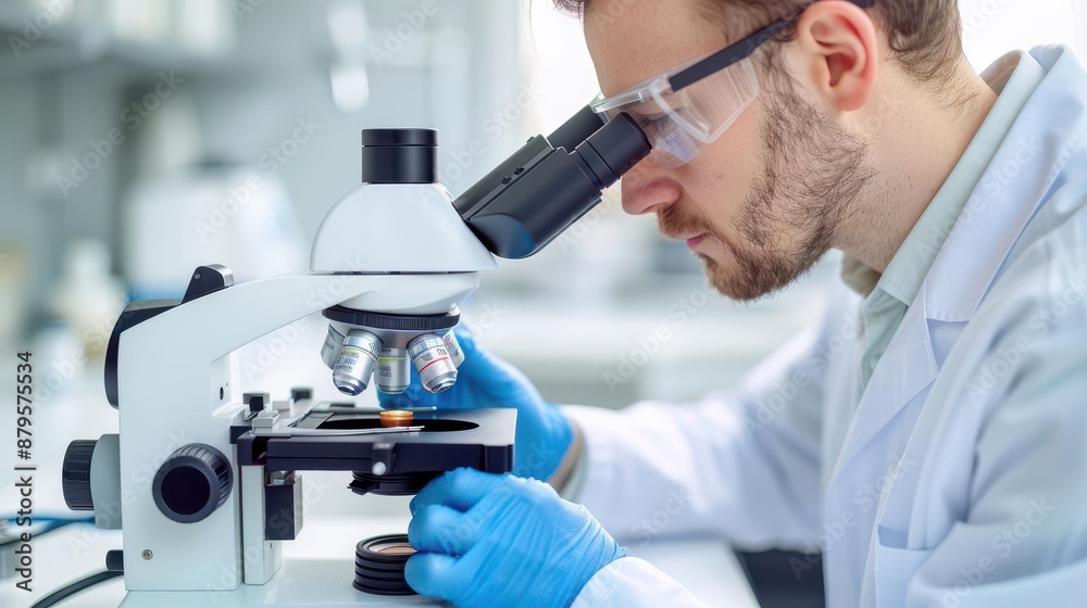 A researcher studying mushroom spores under a microscope, representing scientific exploration A researcher studying mushroom spores under a microscope, representing scientific exploration