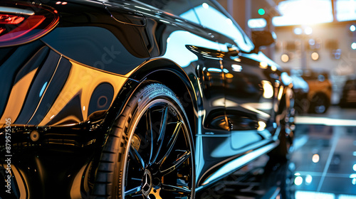 Obraz na płótnie A freshly detailed car gleams under the light, showcasing its immaculate shine and the protective ceramic coating w salonie