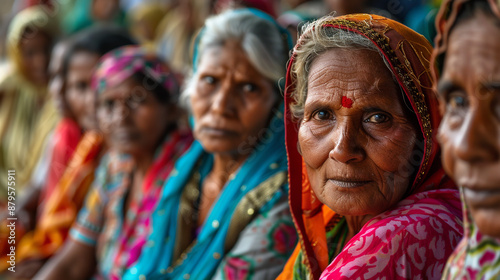 A group of Indian rural women gather together, embodying resilience and community spirit