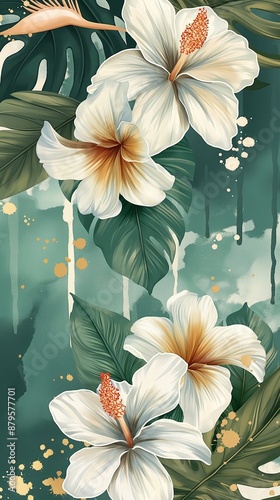 Lily flowers watercolour background texture