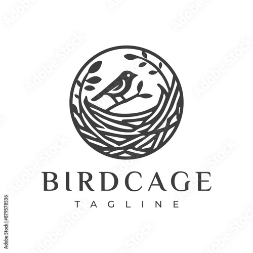 Birdcage Logo Design with Bird in Nest Icon - Ideal for Pet Shops, Bird Breeders, and Nature Branding
