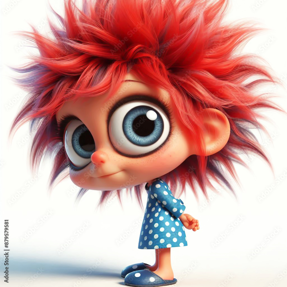 An eccentric funny girl cartoon with spiky red hair and big, bright eyes. Illustration for children
An eccentric funny girl cartoon with spiky red hair and big, bright eyes. Illustration for children
