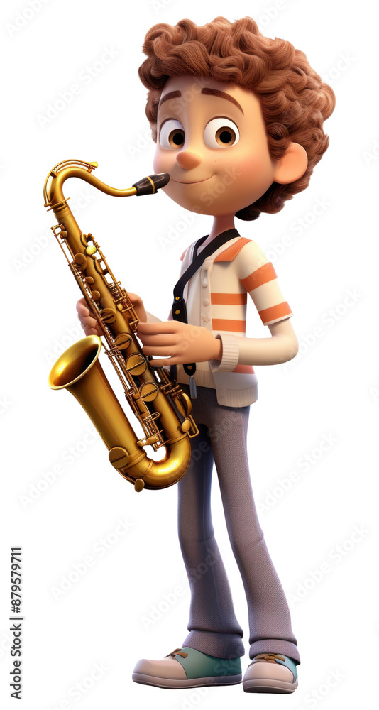 Naklejka premium PNG Boy play saxophone cartoon white background saxophonist.