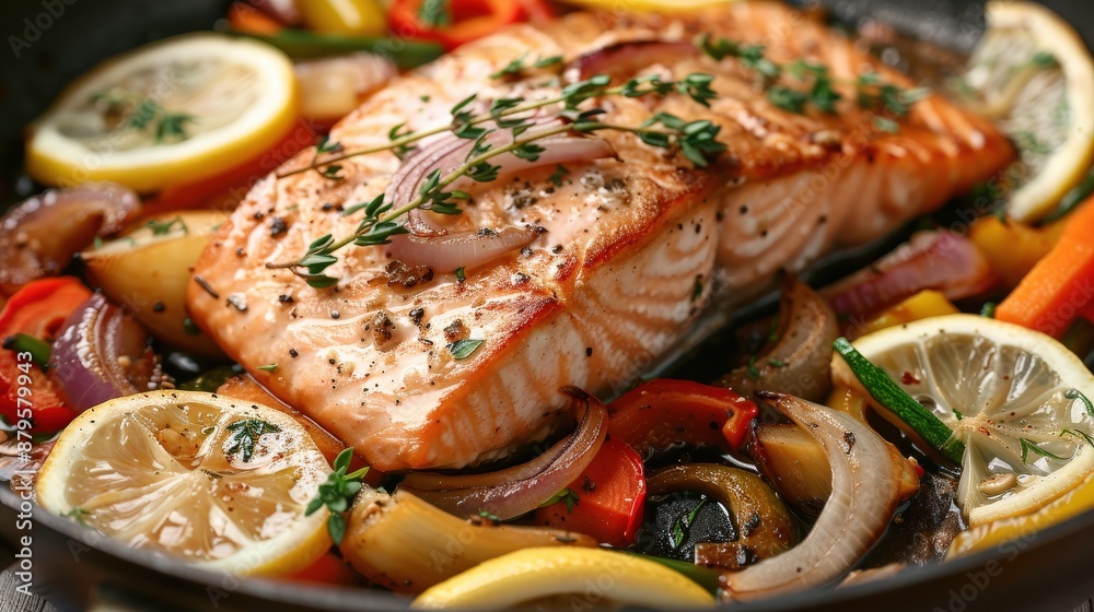 Sizzling Salmon Steak with Veggie Medley Sizzling Salmon Steak with Veggie Medley