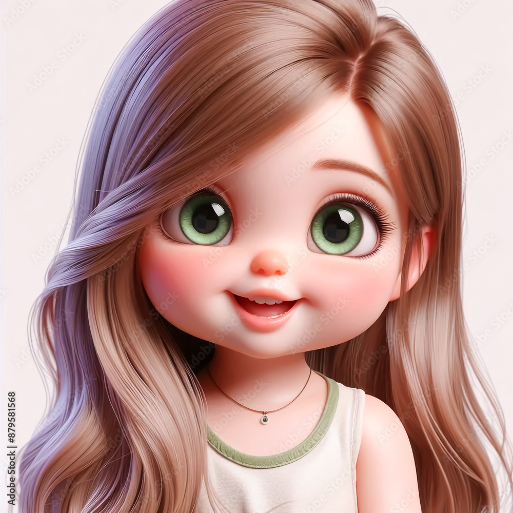 Cartoon portrait of a happy girl with big bright eyes. Children's illustrations for books, cards or other uses Cartoon portrait of a happy girl with big bright eyes. Children's illustrations for books, cards or other uses