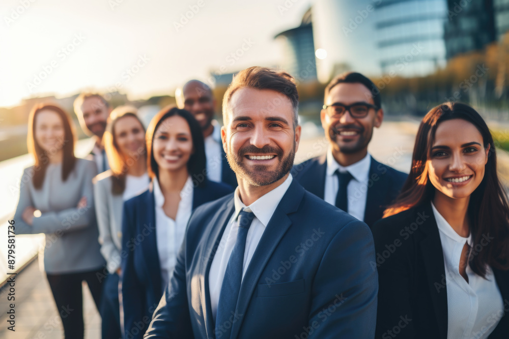 Group portrait of a business team outdoors. Group portrait of a business team outdoors.
