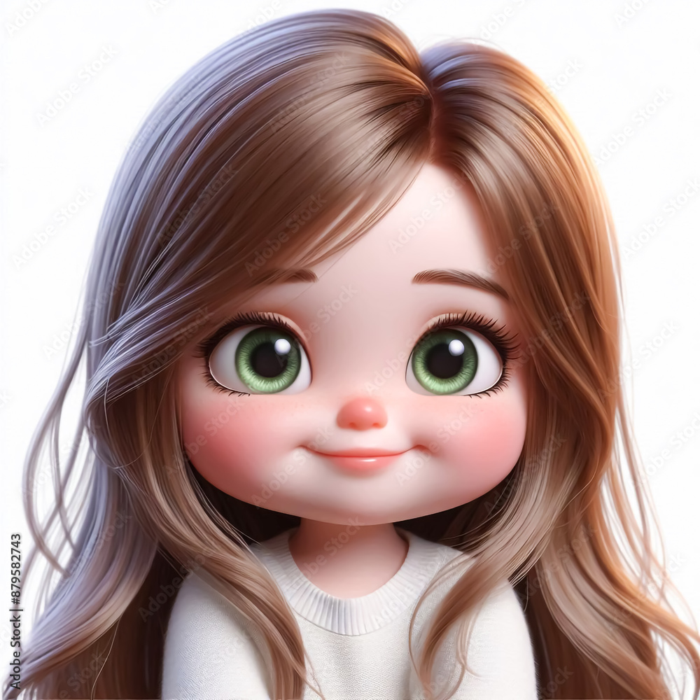 Cartoon portrait of a happy girl with big bright eyes. Children's illustrations for books, cards or other uses