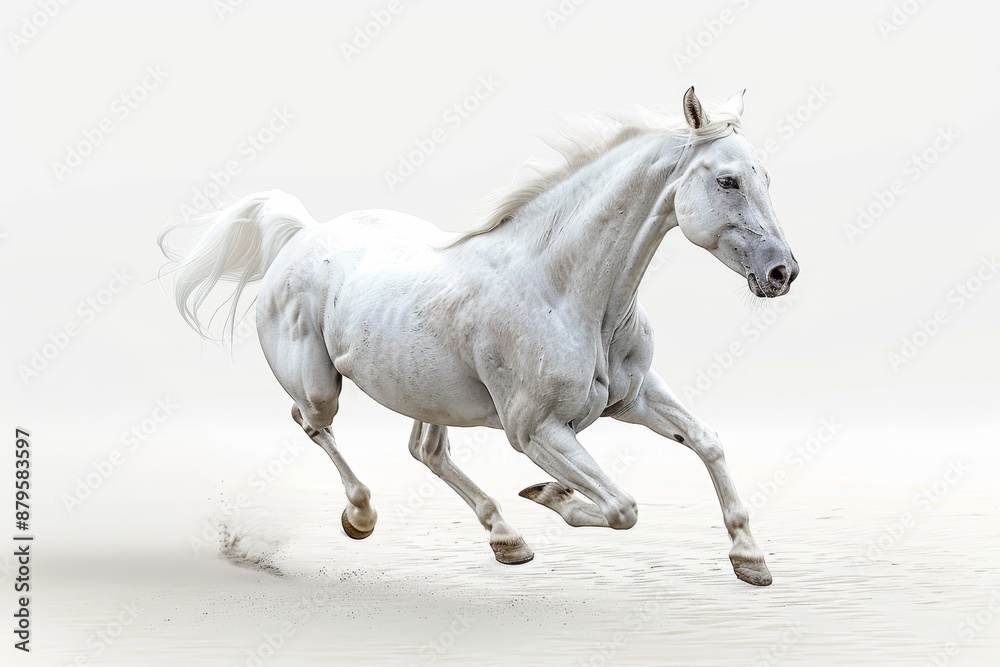 Fototapeta premium White unicorn running in isolation - Stock Photo