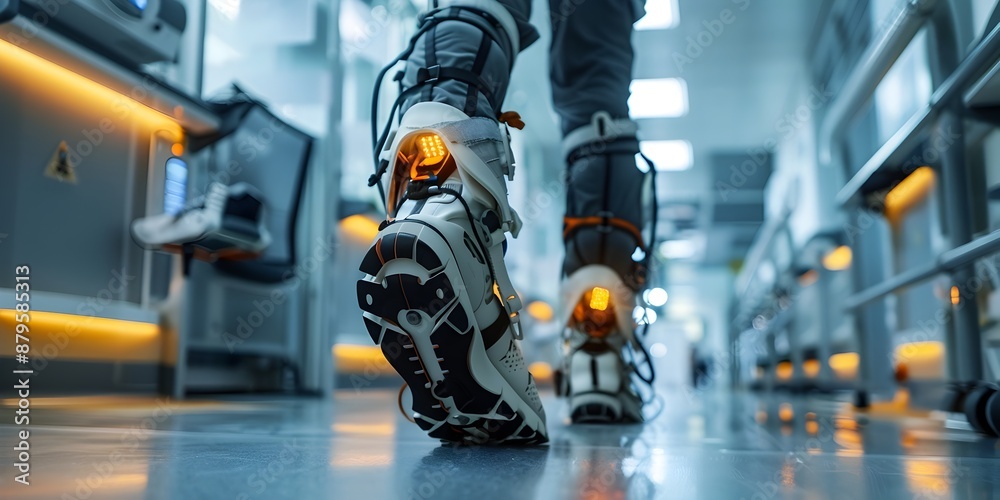 Patient Utilizes Exoskeleton Machinery for Assisted Walking in Healthcare Setting Patient Utilizes Exoskeleton Machinery for Assisted Walking in Healthcare Setting