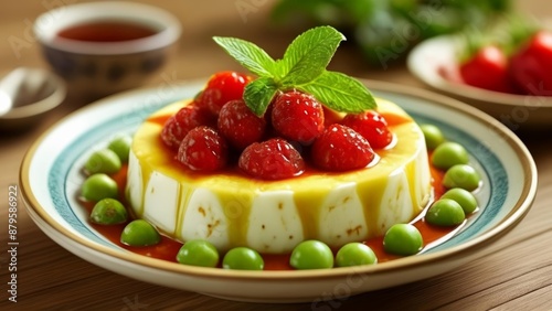  Delicious dessert with fresh berries and mint