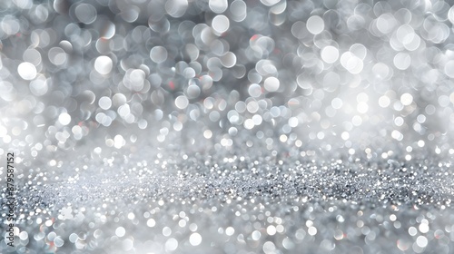 abstract background of glitter vintage lights . silver and white. de-focused. banner 