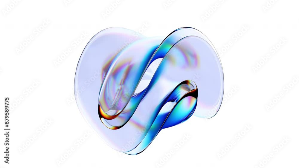 Abstract animation, rotating iridescent shape on white background, 4k seamless looped video, 3d render