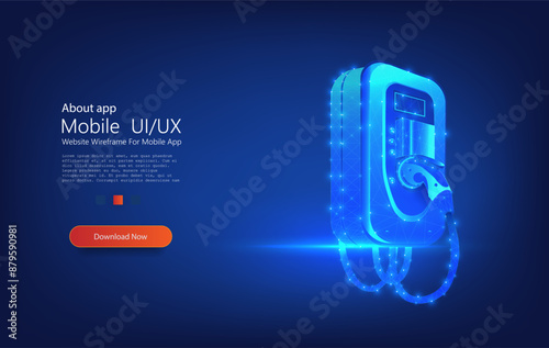 Futuristic Fuel Dispenser Icon in Holographic Blue Style