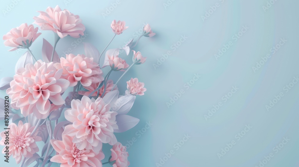 3D-rendered pastel candy flowers in a bouquet, free space for text 3D-rendered pastel candy flowers in a bouquet, free space for text