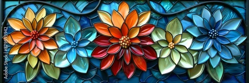 Colorful Stained Glass Window with Flowers