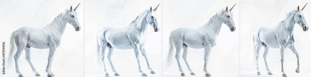 Naklejka premium Set of white unicorns isolated on white background - stock image