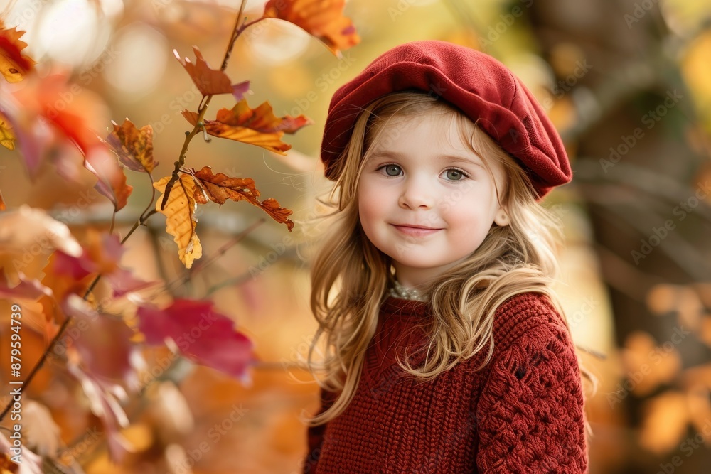 Autumn's Embrace: A Young Girl Smiles Amidst Vibrant Leaves