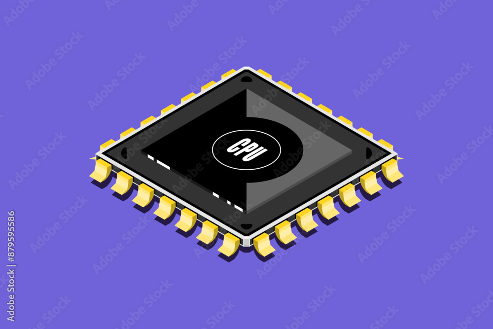 Fototapeta premium Chip semiconductor on isolated background, Vector illustration.