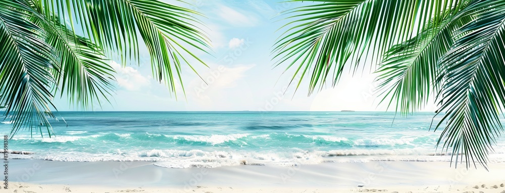 Isolated beach with ocean and palm leaves. Isolated beach with ocean and palm leaves.