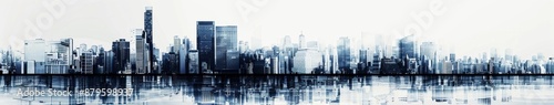 Abstract City Skyline Wallpaper: Minimalist Futuristic Urban Landscape with Ink Wash Art, Perfect for Mobile and Computer Backgrounds, Featuring Beautiful Buildings in High-Resolution AI-Generated Abs