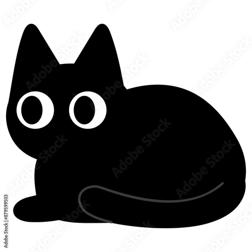 cute black cat is  curled up itself illustrations 