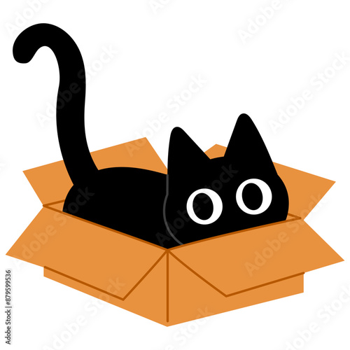 cute black cat is in the box illustration 